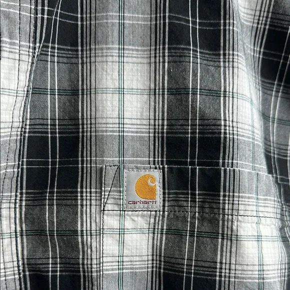 Carhartt Men's Gray and Black Plaid Button Down Shirt - Picture 2 of 5